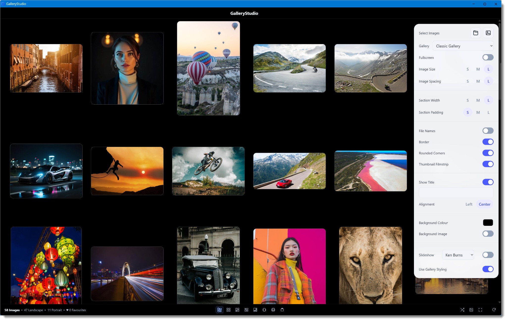 GalleryStudio settings panel